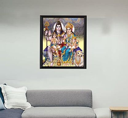 Zig Zag Lord Shiva & Family Wooden Big Photo Frame For Wall Hanging , Pooja Room Picture Frame Size Large (16 x 20 inches, Acrylic Glass)