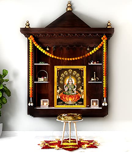 Zig Zag Religious Picture Frame (7x9 inches, Acrylic Glass, Gold, Medium) - Dhana Lakshmi Devi Maa, Wall Mount, Premium Quality