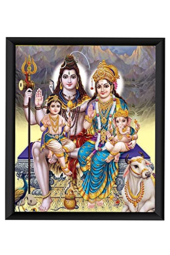 Zig Zag Lord Shiva & Family Wooden Big Photo Frame For Wall Hanging , Pooja Room Picture Frame Size Large (16 x 20 inches, Acrylic Glass)