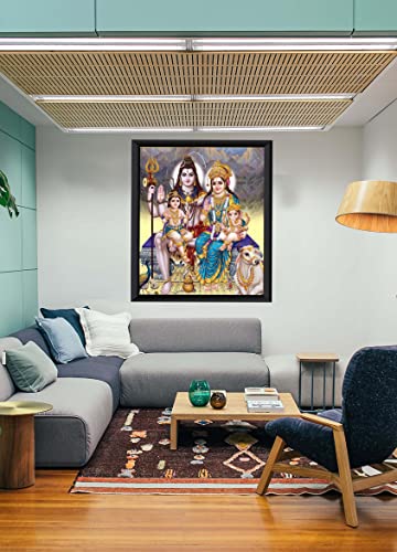 Zig Zag Lord Shiva & Family Wooden Big Photo Frame For Wall Hanging , Pooja Room Picture Frame Size Large (16 x 20 inches, Acrylic Glass)