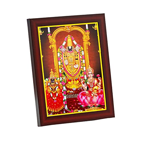 Zig Zag Wall Art Photo Frame, Small (6x8 inches, Acrylic Glass), Lord Venkateswara with Padmavati & Lakshmi Devi, Home Decor, Gifts for Occasions