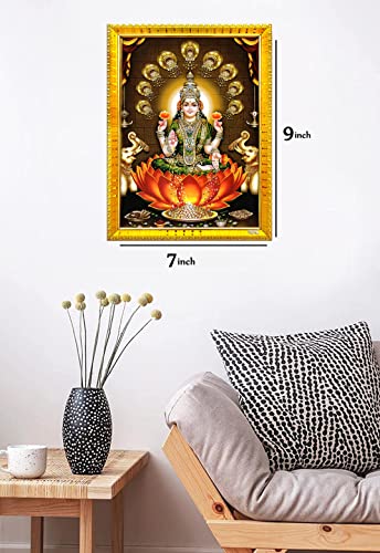 Zig Zag Religious Picture Frame (7x9 inches, Acrylic Glass, Gold, Medium) - Dhana Lakshmi Devi Maa, Wall Mount, Premium Quality