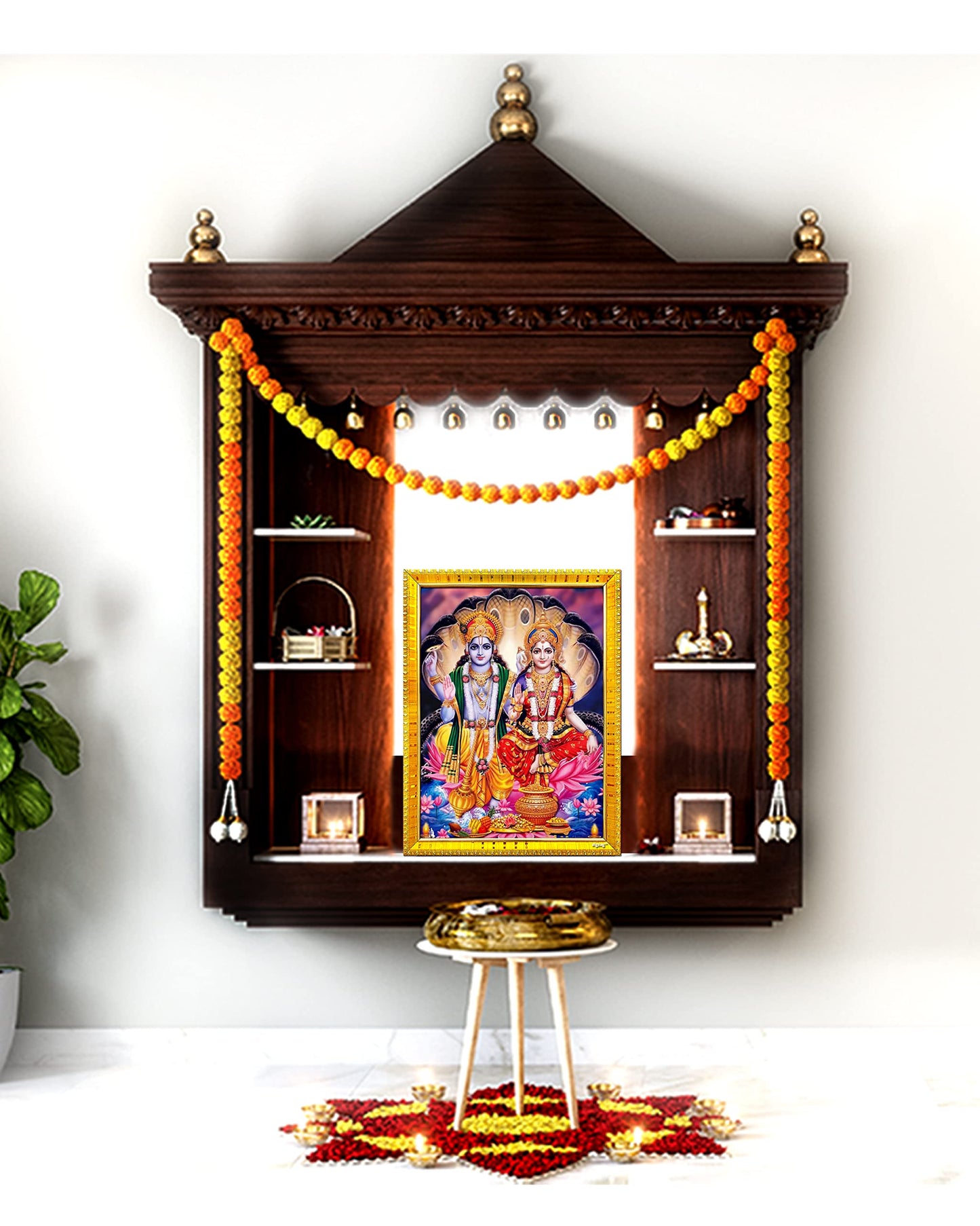 Zig Zag Lord Lakshmi Narayan / Lord Vishnu With Lakshmi Mata Photo Frame For Wall / Table / Pooja Room ( 7x9 inches, Acrylic Glass) Golden