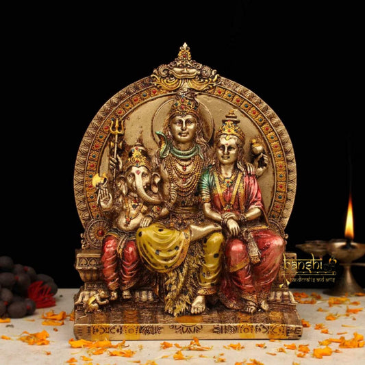 Lord Shiva & Family Idol Statue Shiva Parvati and Ganesha Murti for Pooja Room, Home, Gift Showpiece, Size 8.5 Inch