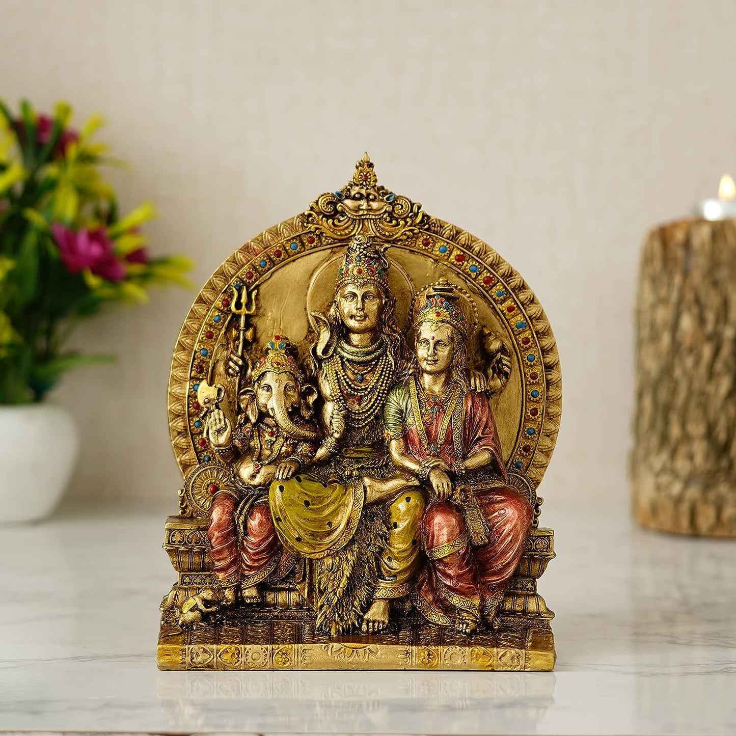 Lord Shiva & Family Idol Statue Shiva Parvati and Ganesha Murti for Pooja Room, Home, Gift Showpiece, Size 8.5 Inch