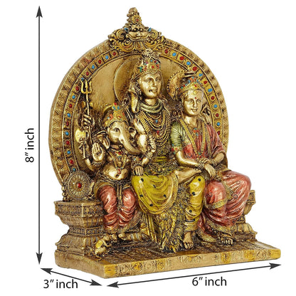 Lord Shiva & Family Idol Statue Shiva Parvati and Ganesha Murti for Pooja Room, Home, Gift Showpiece, Size 8.5 Inch