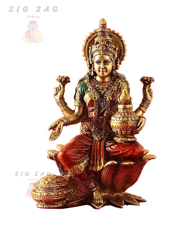 Goddess Lakshmi Idol Statue Laxmi Devi Murti Showpiece for Pooja Room, Temple, Diwali Decoration Gifts for Family & Friends (Multicolour 7 inches)