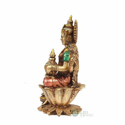 Goddess Lakshmi Idol Statue Laxmi Devi Murti Showpiece for Pooja Room, Temple, Diwali Decoration Gifts for Family & Friends (Multicolour 7 inches)