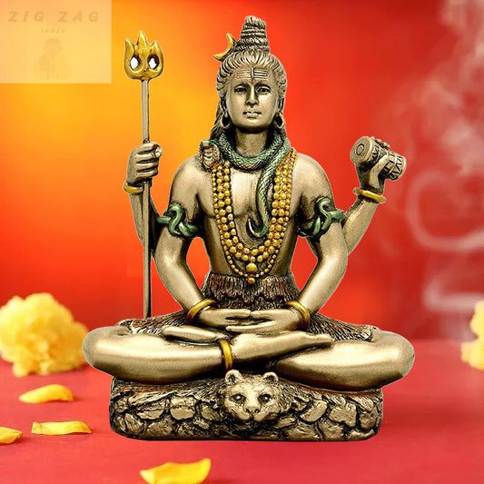 Lord Shiva Mahakal Statue Decorative Hindu Idol Sculpure for Home, Pooja Room, Office and Religious Gift (Golden, 8.5 Inches)