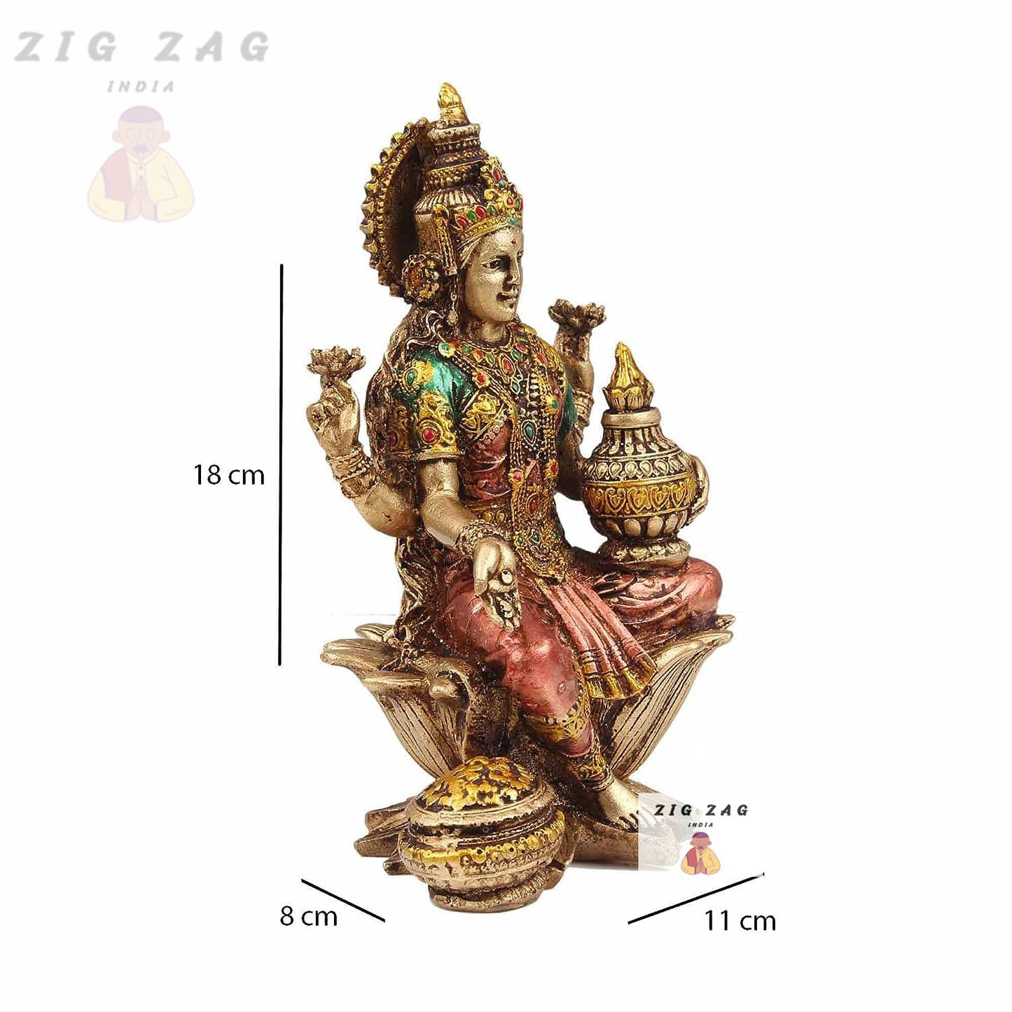 Goddess Lakshmi Idol Statue Laxmi Devi Murti Showpiece for Pooja Room, Temple, Diwali Decoration Gifts for Family & Friends (Multicolour 7 inches)